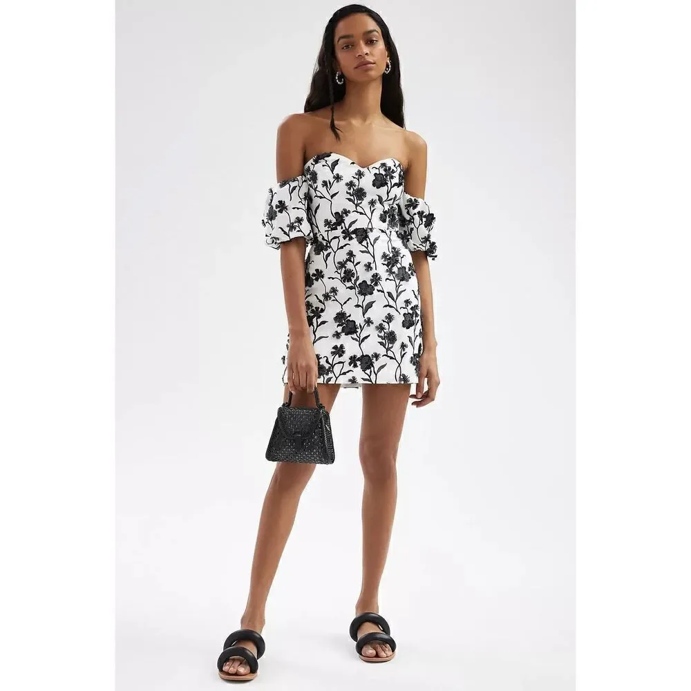 Anthropologie - Sabrina Puff-Sleeve Applique Mini Dress size 12 - Picture 5 of 15